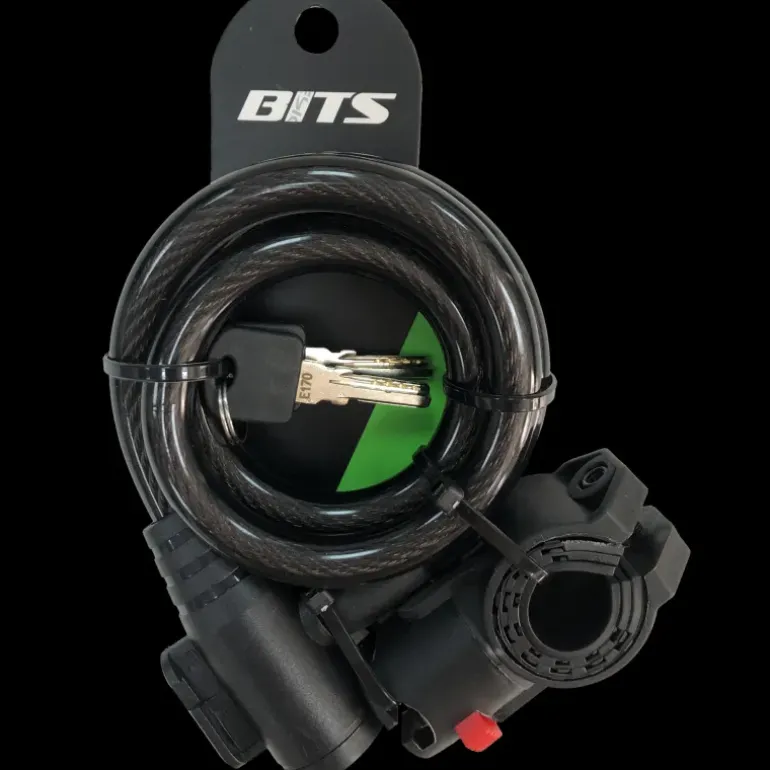 BITS Wirelock curly 12x1000mm key incl bracket - Cykellås - BITS Wirelock curly 12x1000mm key incl bracket