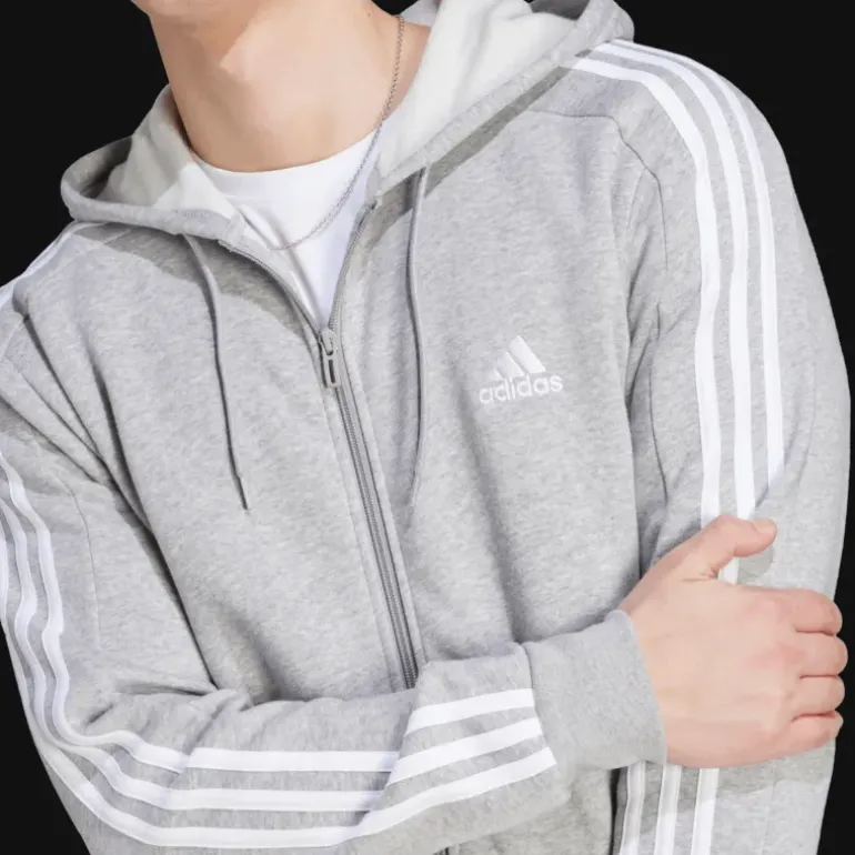 Essential Fleece 3-Stripes Full Zip, hoodie, herr - Hoodtröjor - Essential Fleece 3-Stripes Full Zip, hoodie, herr