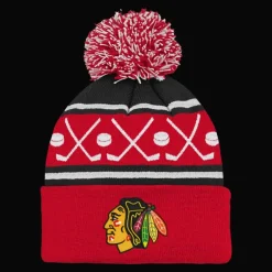 Faceoff Cuff Knit Beanie with pom Blackhawks - 24/25, supportermössa, unisex - NHL-Produkter - Faceoff Cuff Knit Beanie with pom Blackhawks - 24/25, supportermössa, unisex