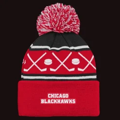 Faceoff Cuff Knit Beanie with pom Blackhawks - 24/25, supportermössa, unisex - NHL-Produkter - Faceoff Cuff Knit Beanie with pom Blackhawks - 24/25, supportermössa, unisex
