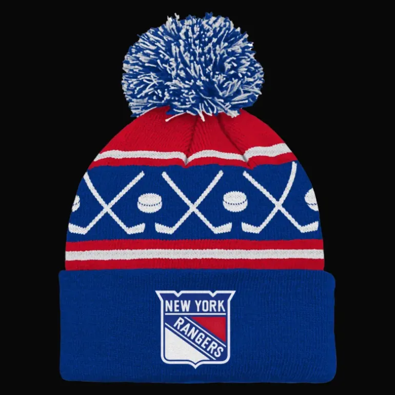 Faceoff Cuff Knit Beanie with pom Rangers - 24/25, supportermössa, unisex - NHL-Produkter - Faceoff Cuff Knit Beanie with pom Rangers - 24/25, supportermössa, unisex
