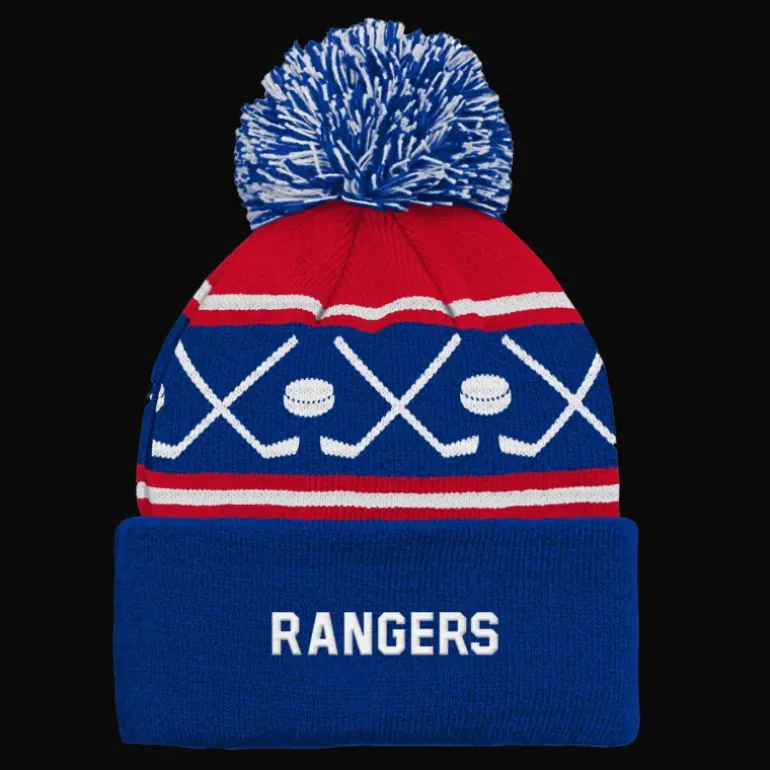 Faceoff Cuff Knit Beanie with pom Rangers - 24/25, supportermössa, unisex - NHL-Produkter - Faceoff Cuff Knit Beanie with pom Rangers - 24/25, supportermössa, unisex